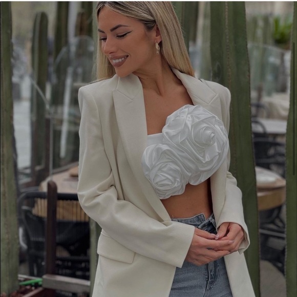 Zara Tops Zara Floral Appliqu Crop Top White Poshmark